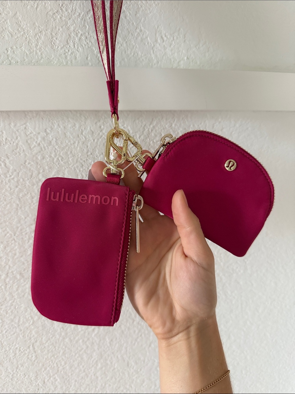 lululemon athletica dual pouch wristlet Berry Pink with Gold Hardware - Picture 2 of 3